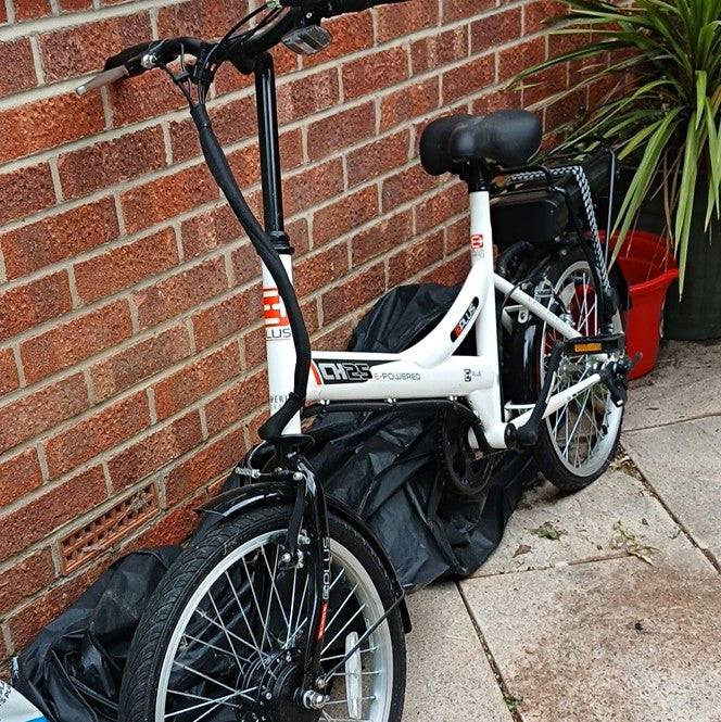 Eplus CH25 Folding Bike 20in White/Black Rear Rack Kickstand BMX Bar