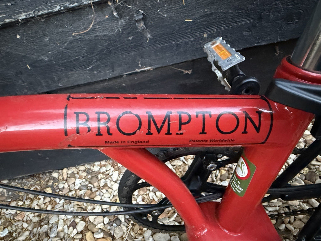 Brompton M3L Folding Bike Red complete with Rack And roll Along Wheels