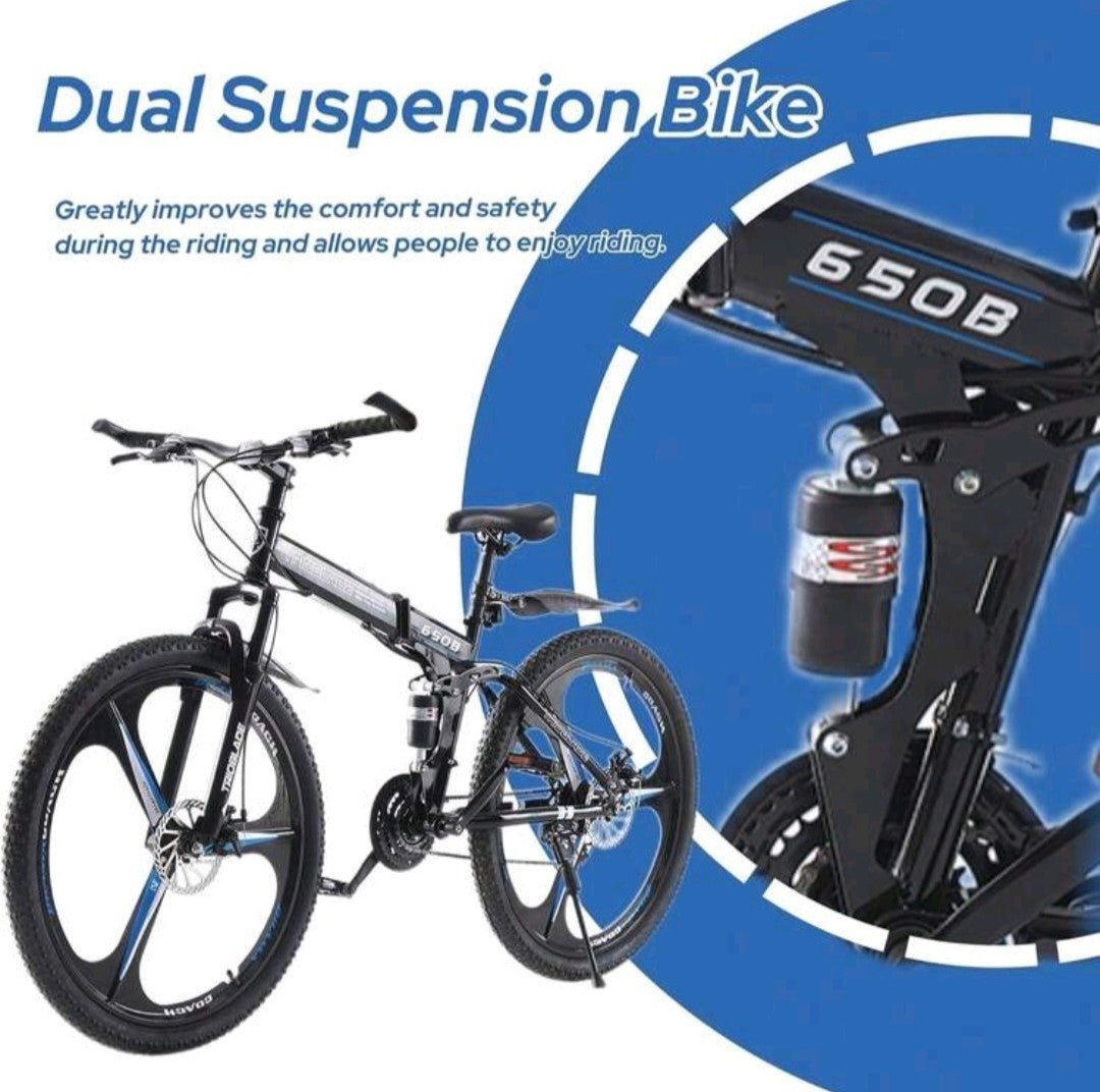 24"-27.5"Folding Mountain Bike 21Speed Full Suspension Bicycle For Men WomenGift
