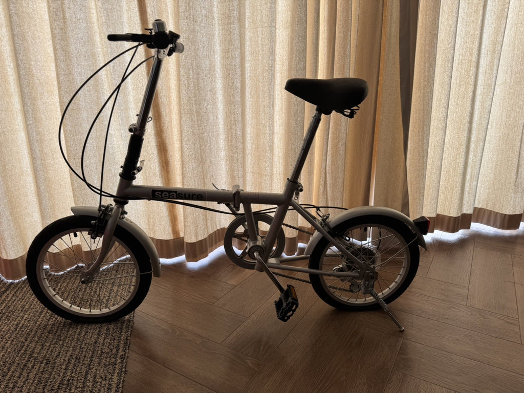Seasure Folding Bike 16" 6-Speed Compact Lightweight Commuter Silver