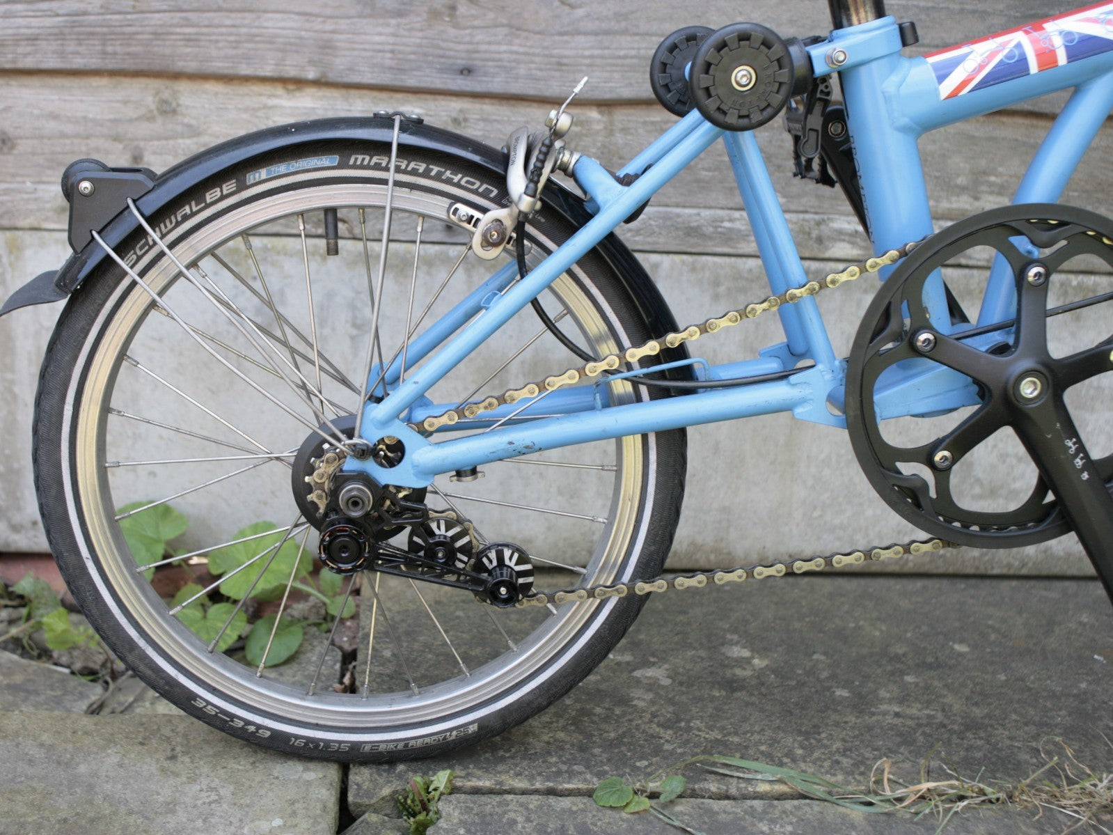 Brompton Blue / black, Union jack 1/ 2 speed folding bicycle, new parts restored