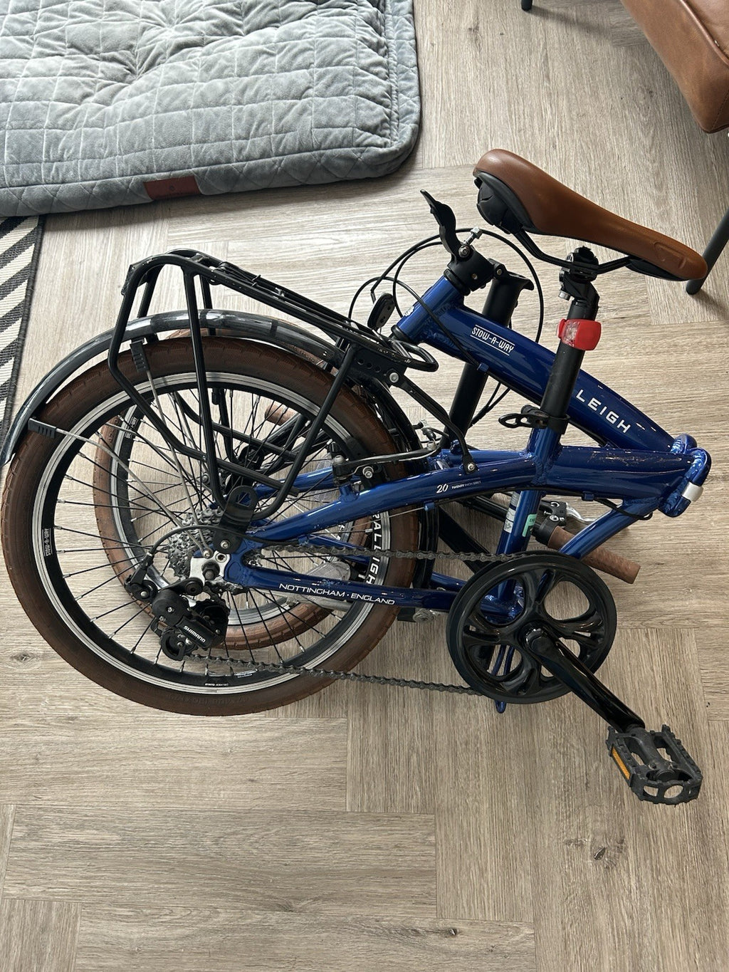 Raleigh Stow-A-Way 20in Folding Bike Blue with Rear Rack & Mudguards