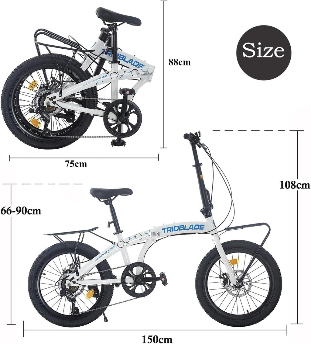 20 Inch Folding Bike 7-Speed Lightweight Aluminum Frame with Rear Carrier