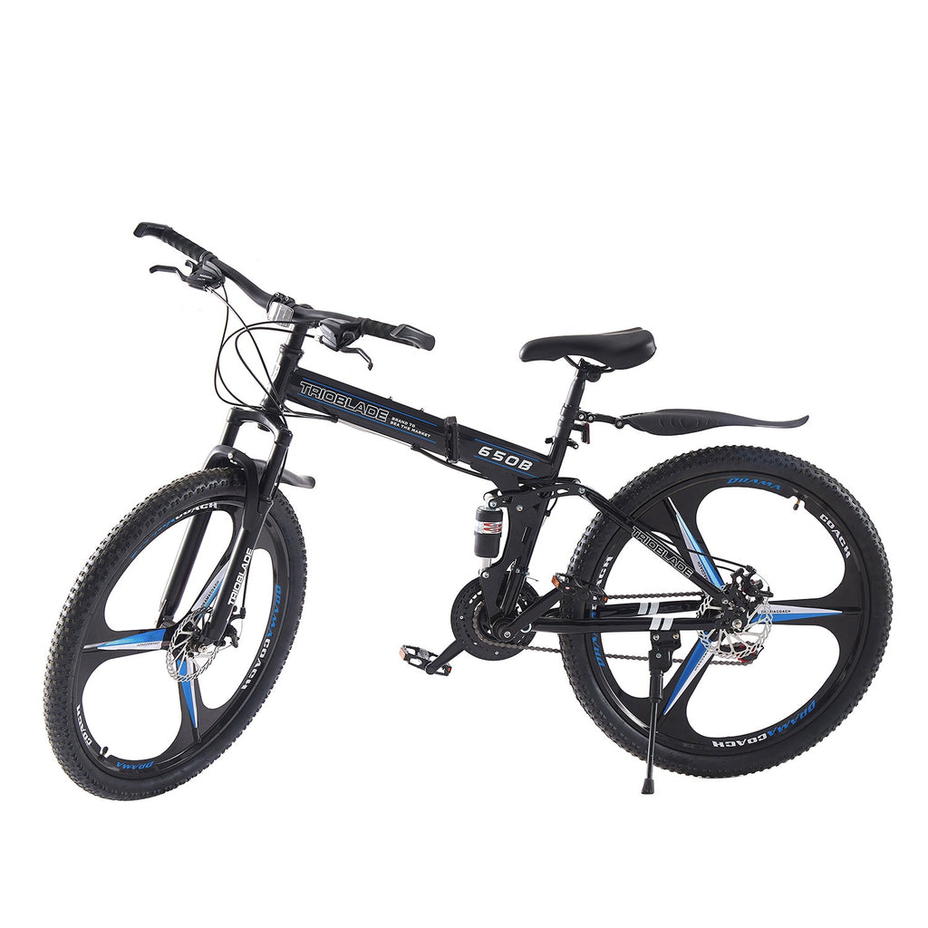 27.5'' Foldable Mountain Bike 21 Speed Full Suspension Bicycle Adult Cycle Blue