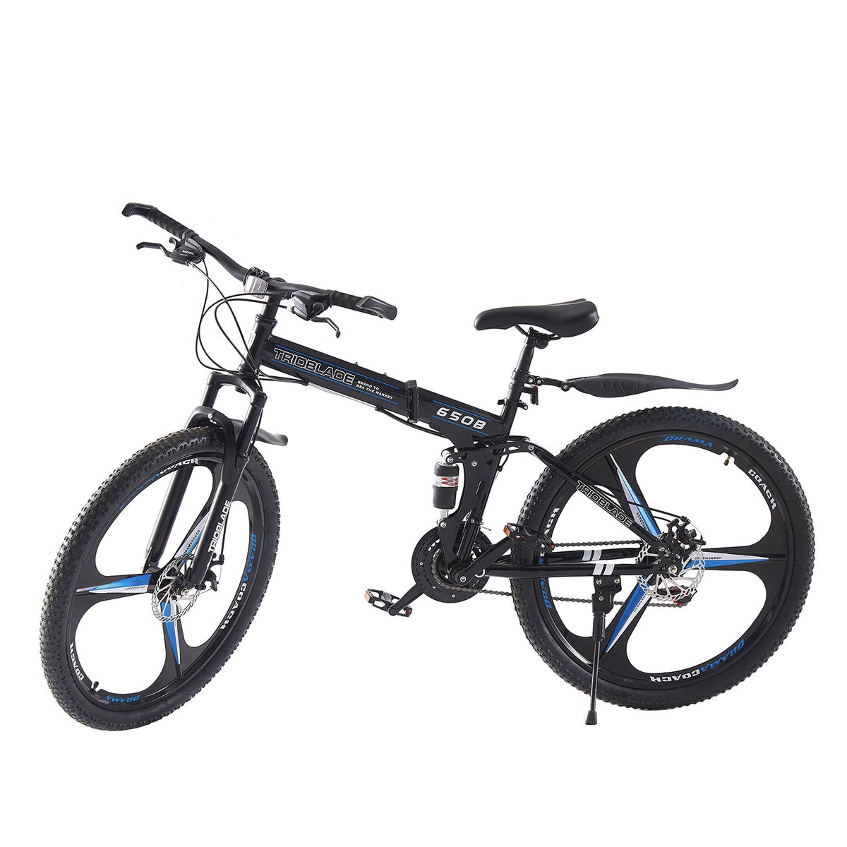 27.5'' Foldable Mountain Bike 21 Speed Full Suspension Bicycle Adult Cycle Blue