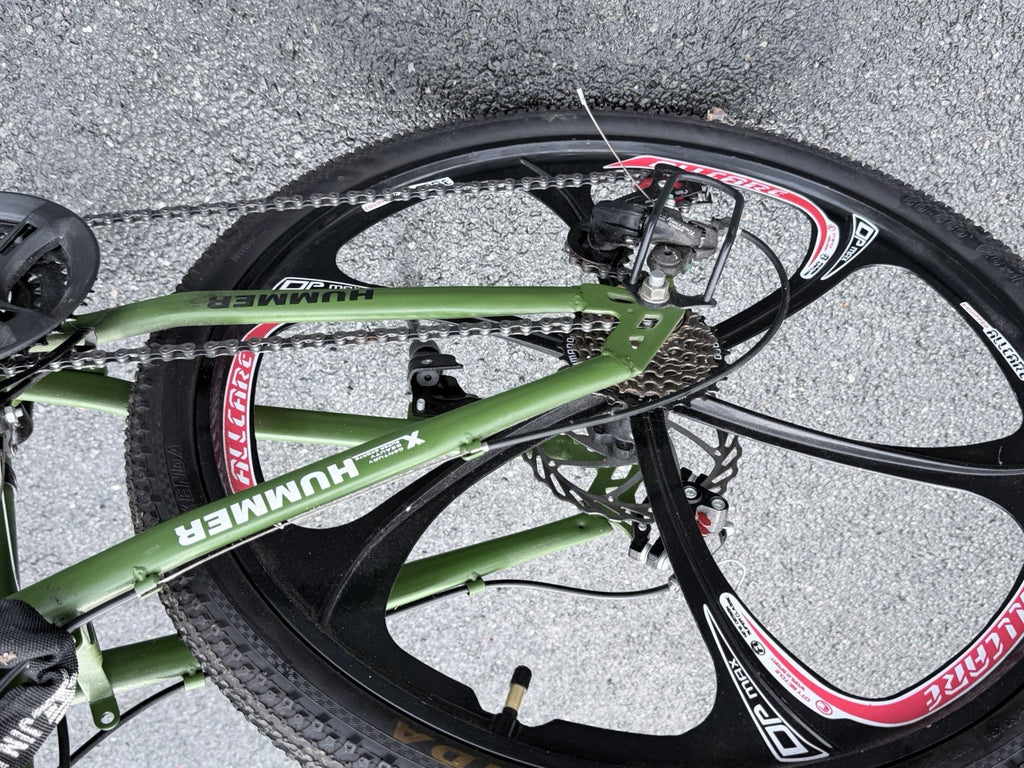 Hummer Hellion 26in Folding Mountain Bike Green/Black/Red Front Suspension