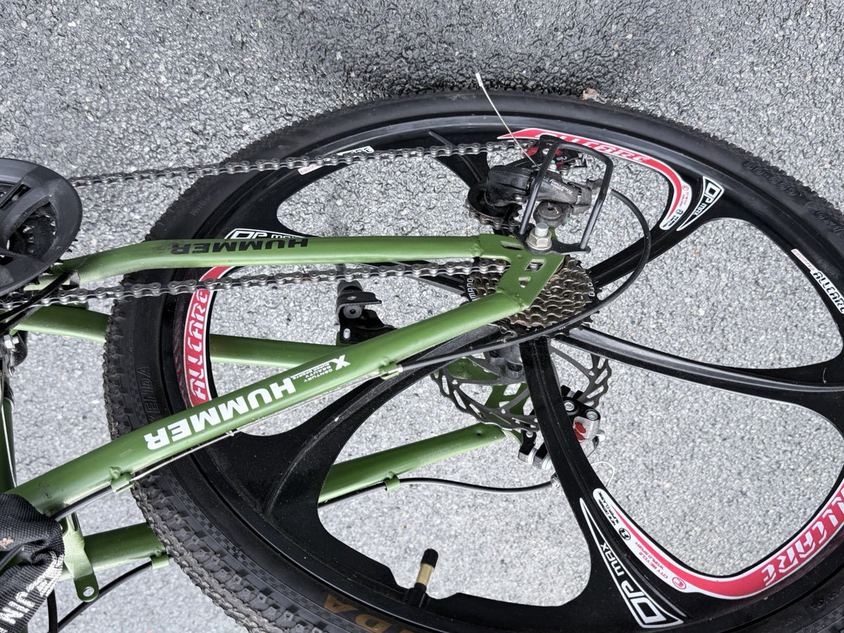 Hummer Hellion 26in Folding Mountain Bike Green/Black/Red Front Suspension
