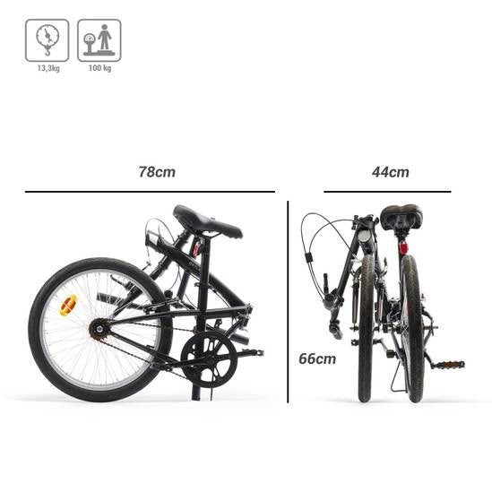 B'TWIN Folding Bike Black 20 in Wheels V-Brake, Bell & Reflectors