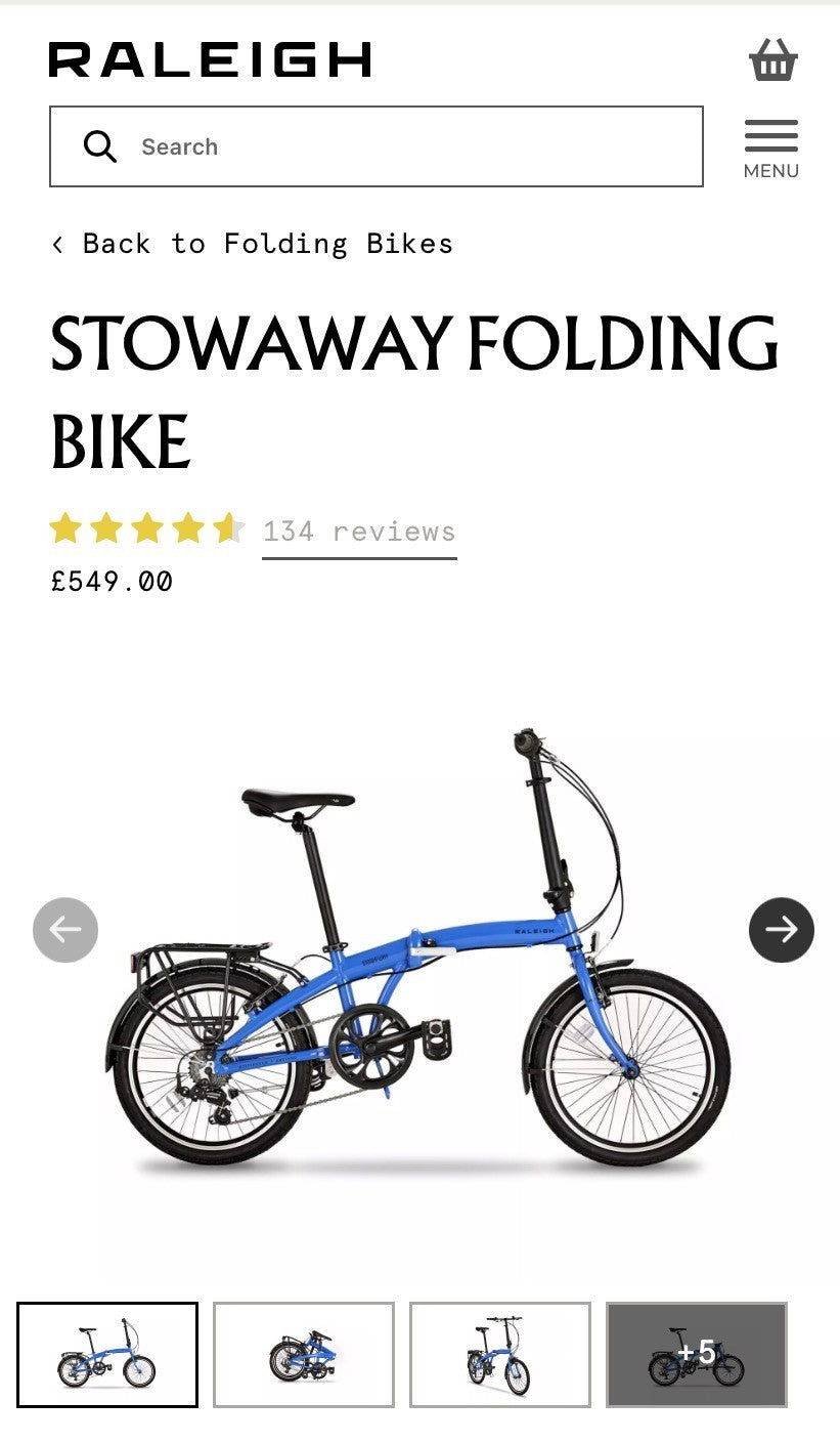 Raleigh Foldable Bike Stow A Way - Lightweight and compact. New unused. RRP £549