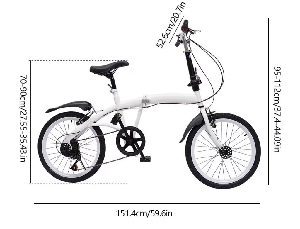 20inch Folding Bike Adjustable 6 Speed Adults Bicycle Alloy Foldable City Bike