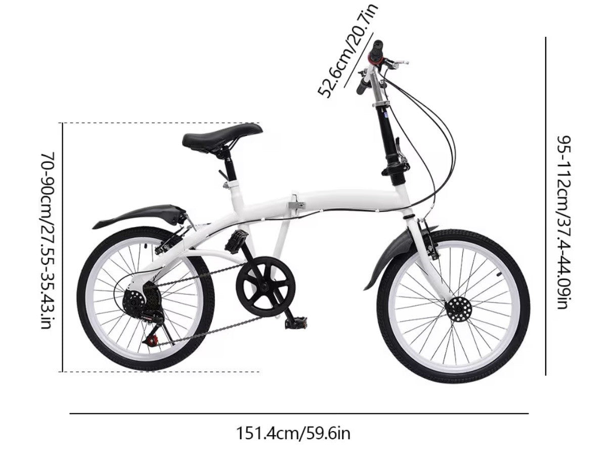 20inch Folding Bike Adjustable 6 Speed Adults Bicycle Alloy Foldable City Bike