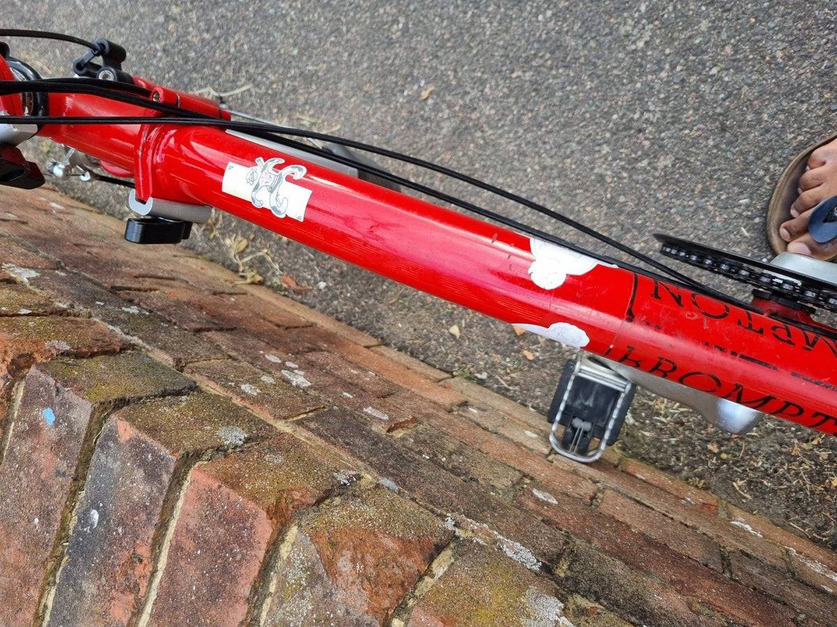 Brompton Folding Bike Red 16in Wheels Small Frame Rear Rack Mudguards Reflectors