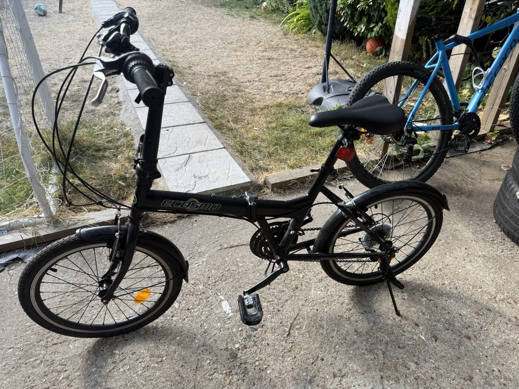 ECOSMO 20in Folding Bike Black, Mudguards Kickstand Reflectors, Derailleur