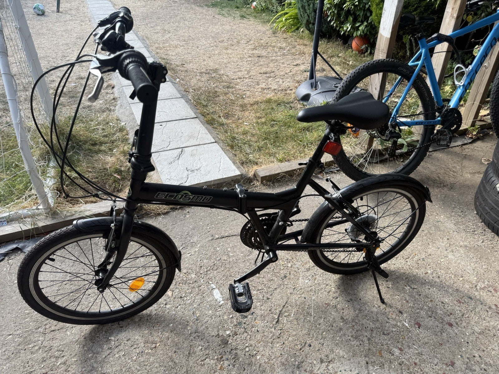 ECOSMO 20in Folding Bike Black, Mudguards Kickstand Reflectors, Derailleur