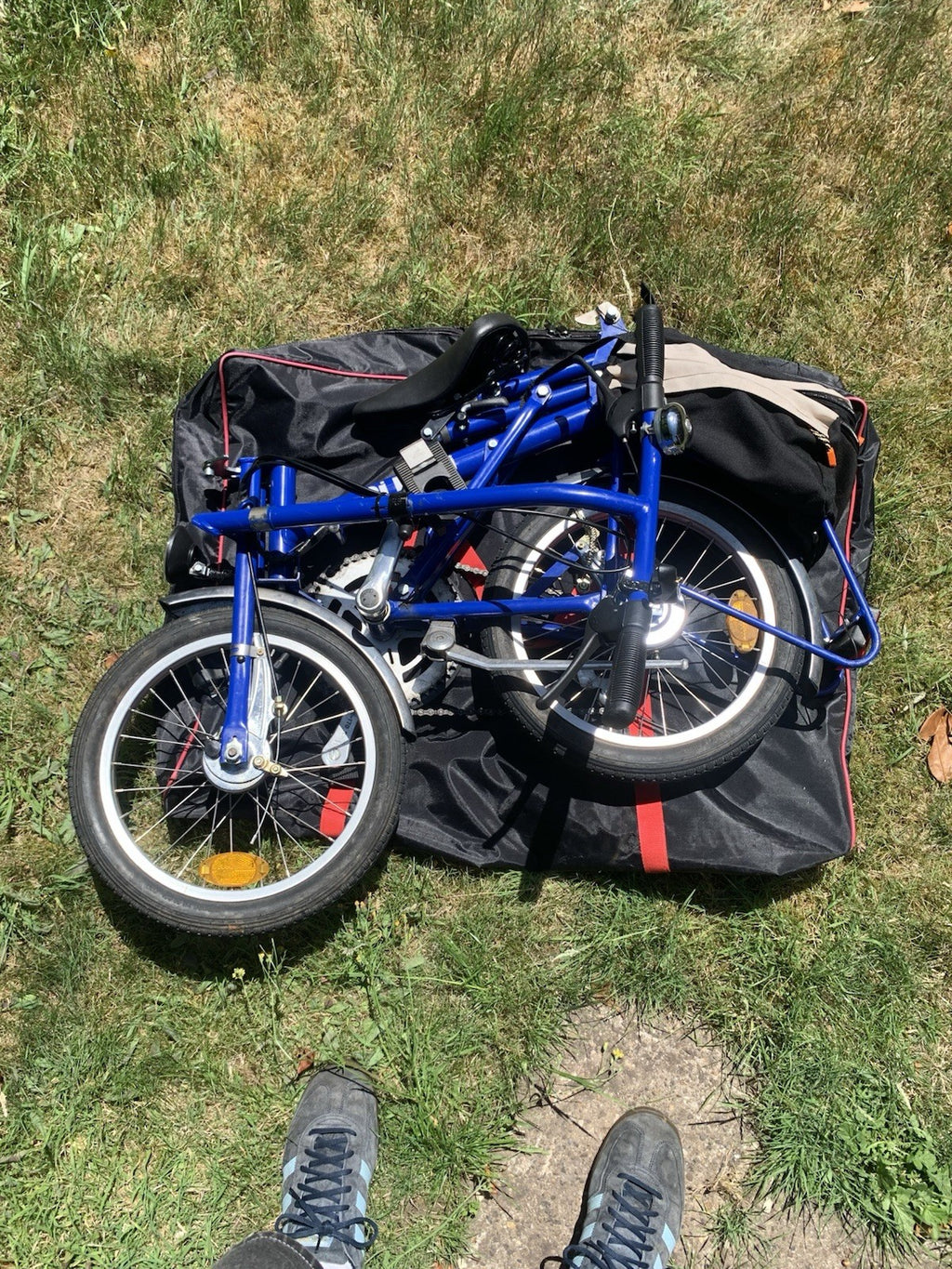 Di Blasi 16in Blue Folding Bike 4-Speed, Front Basket, Rack/Panniers, Bag