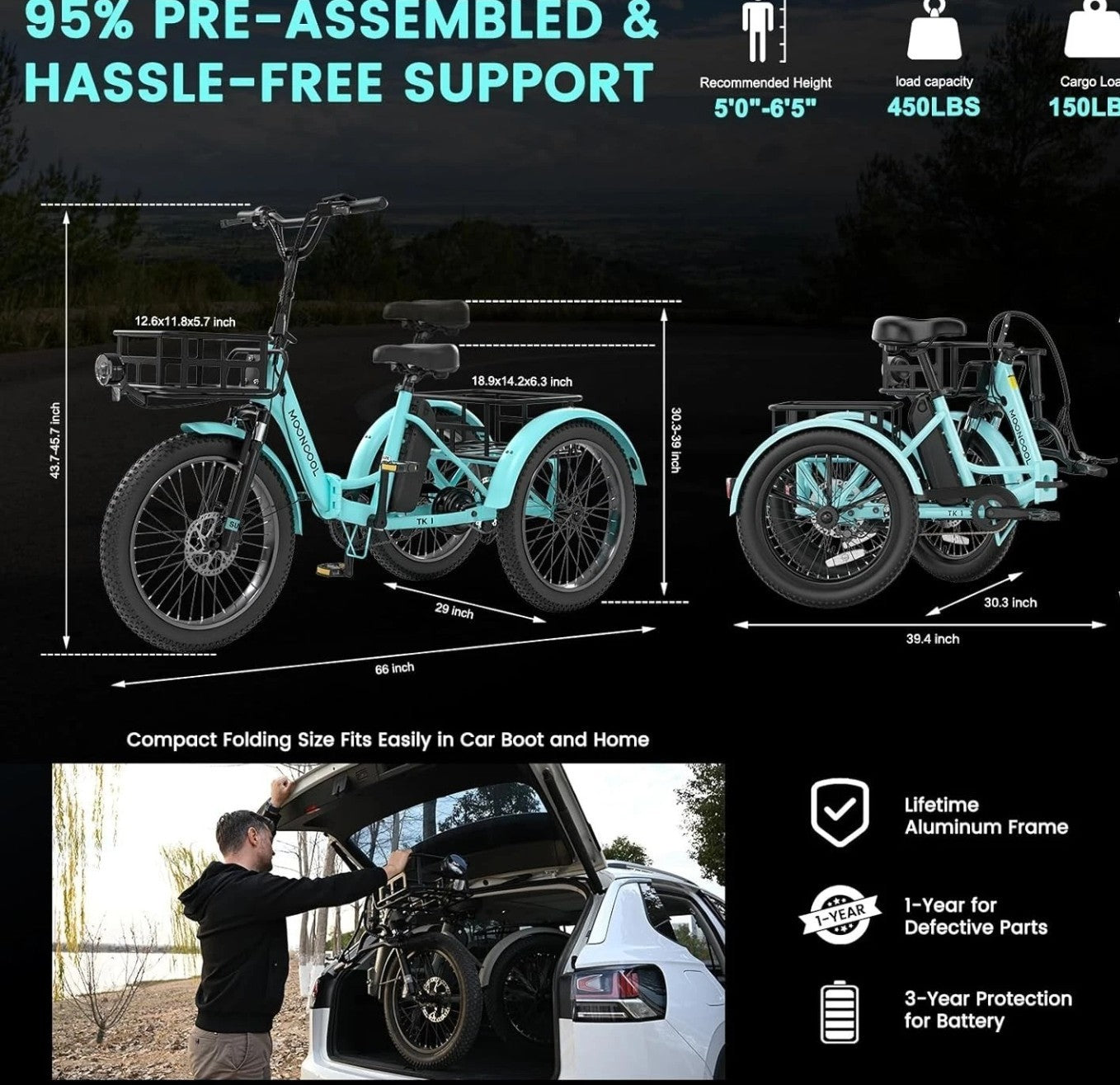 Electric Tricycle Folding Electric Trike MOONCOOL