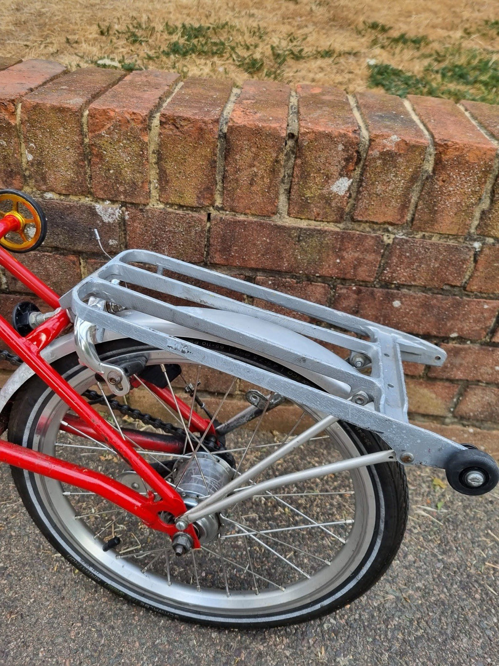 Brompton Folding Bike Red 16in Wheels Small Frame Rear Rack Mudguards Reflectors