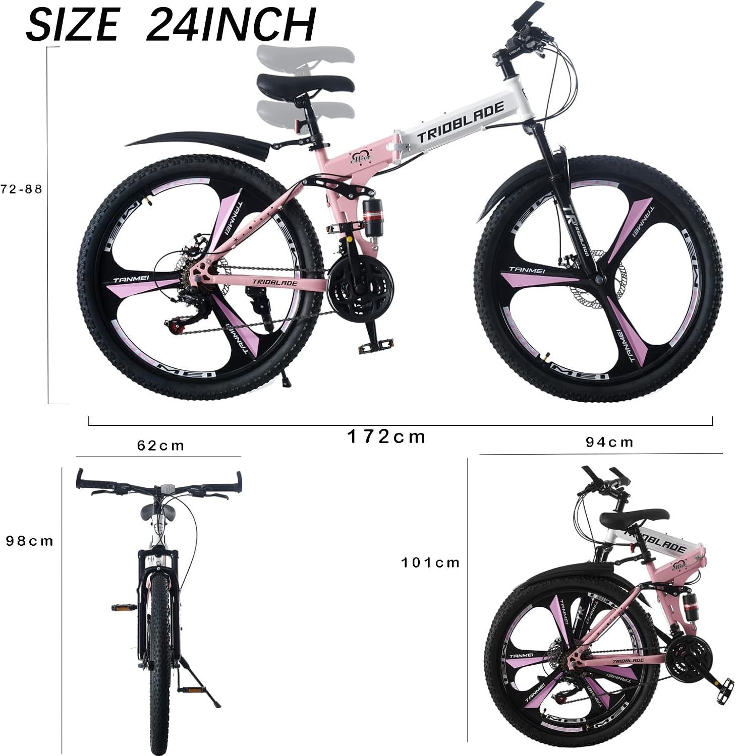 24 26 inch Foldable Mountain Bike 21 Speed Transmission System Adult Bike Pink
