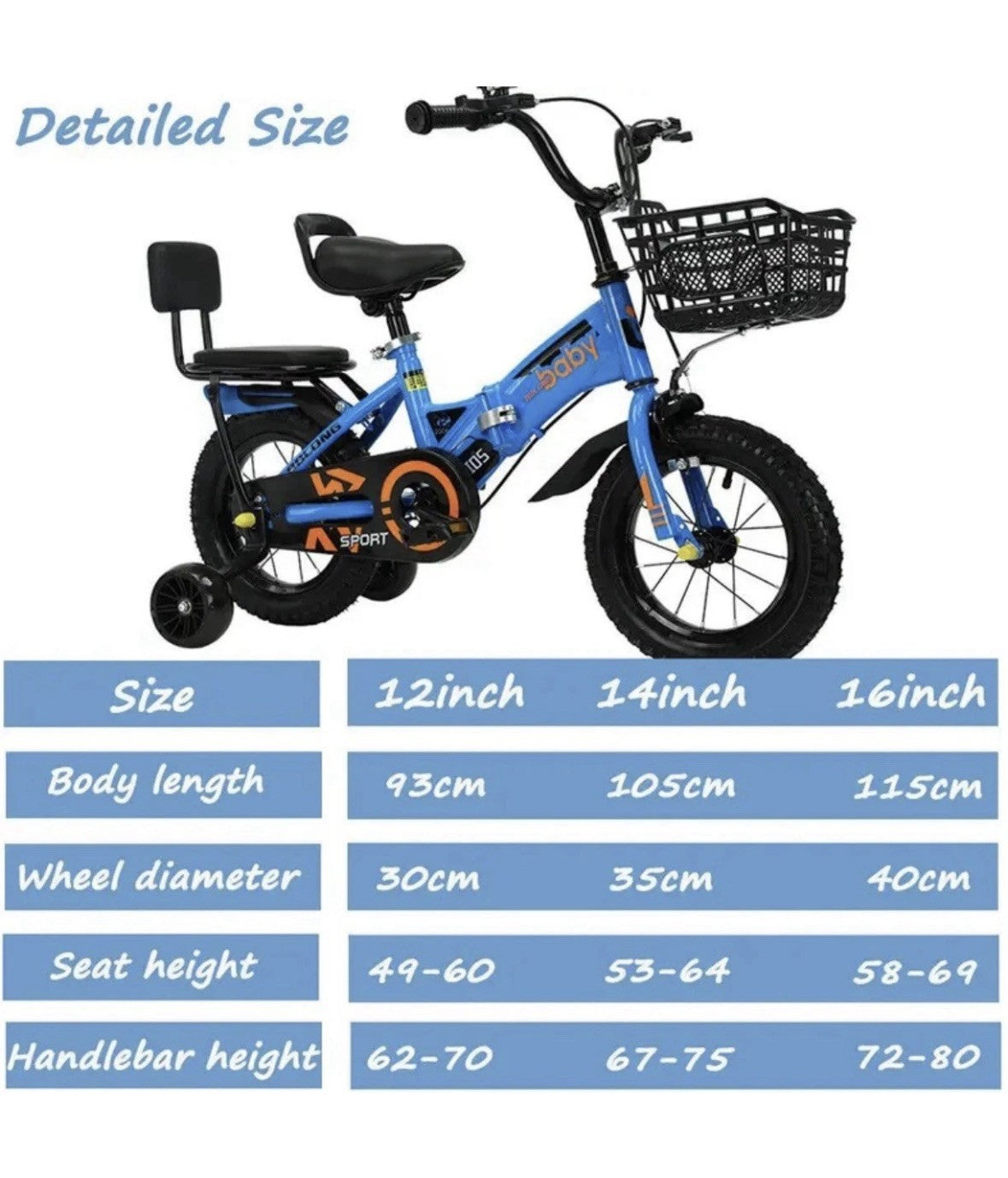 12inch Kids Bike Bicycle Children Boys Foldable Cycle Removable Stabiliser