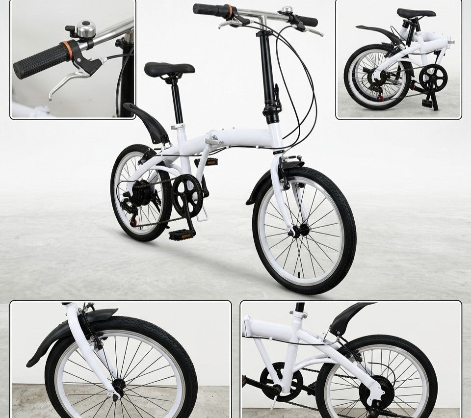 White Folding Bicycle 20 inch Wheel Compact Adult Foldable City Commuter BikeNEW