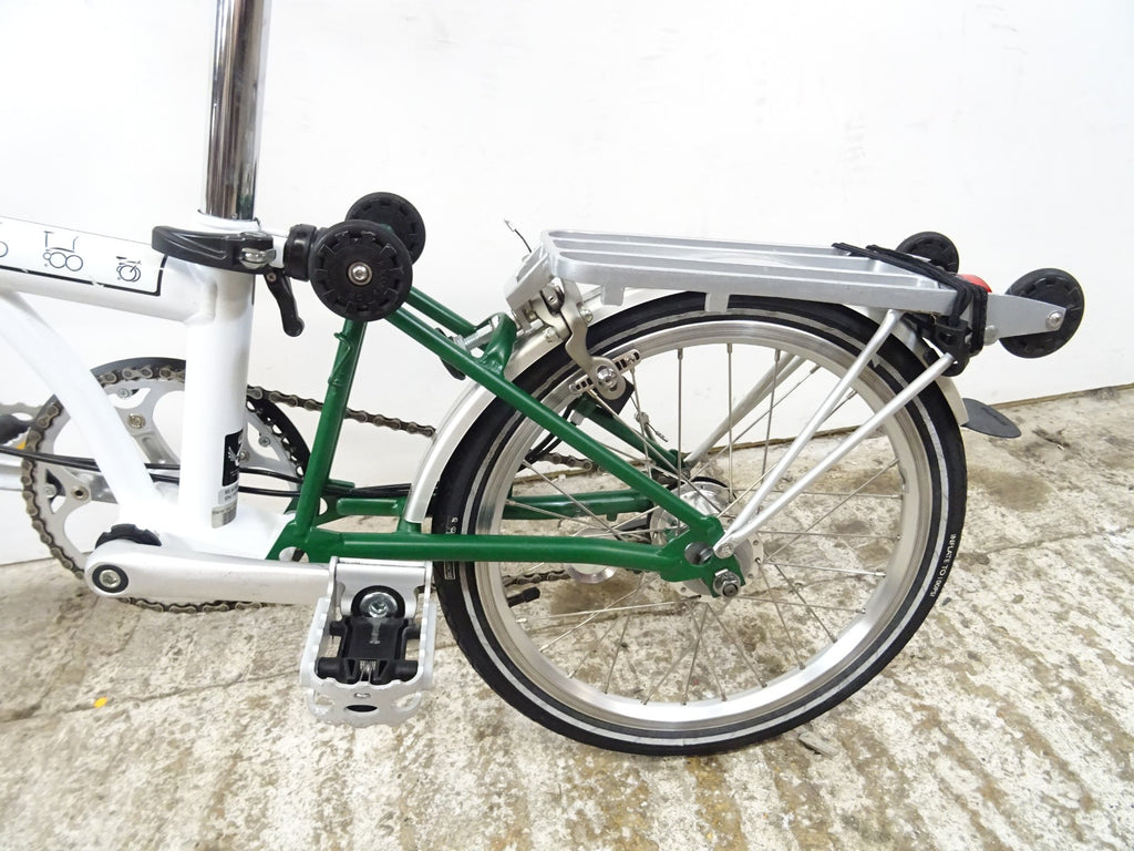 2013 Brompton M3R 16" Folding Bike Papyrus White / Racing Green Rack LoUsed VVGC