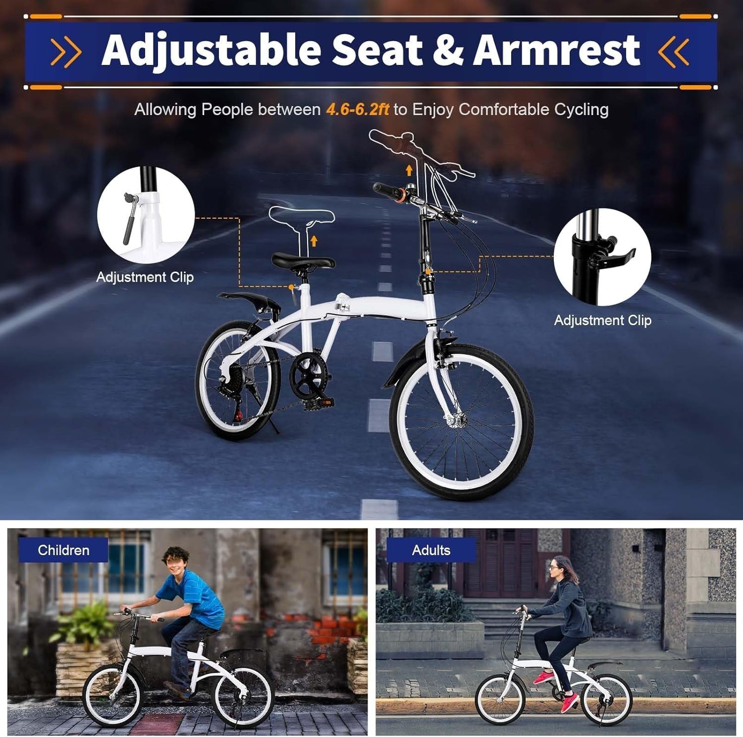 20" Folding Bike Lightweight 6-Speed Adjustable Seat Compact City Ride