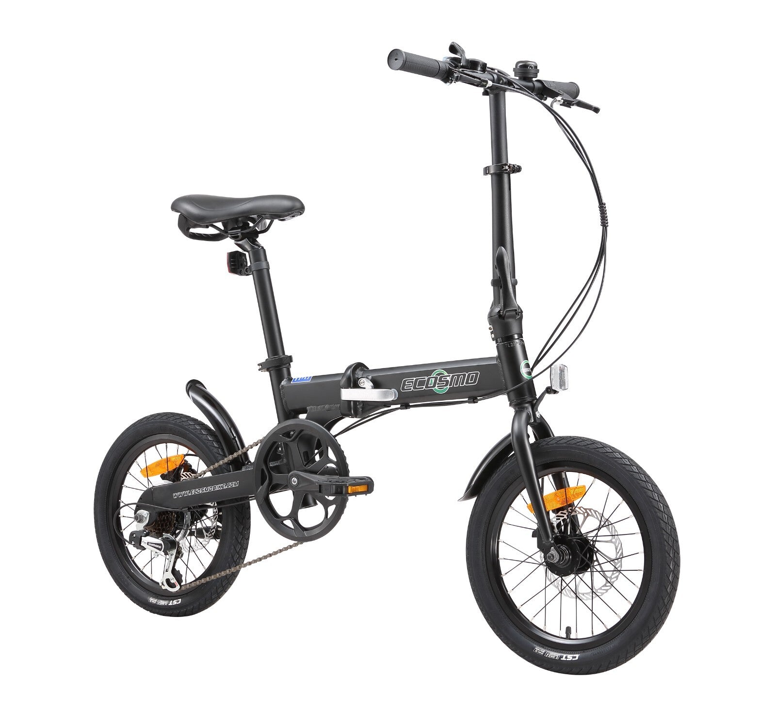 Folding Bicycle Ecosmo 16" Wheel Black Alloy 6SP Shimano Gear, DualDisc-16AF02BL
