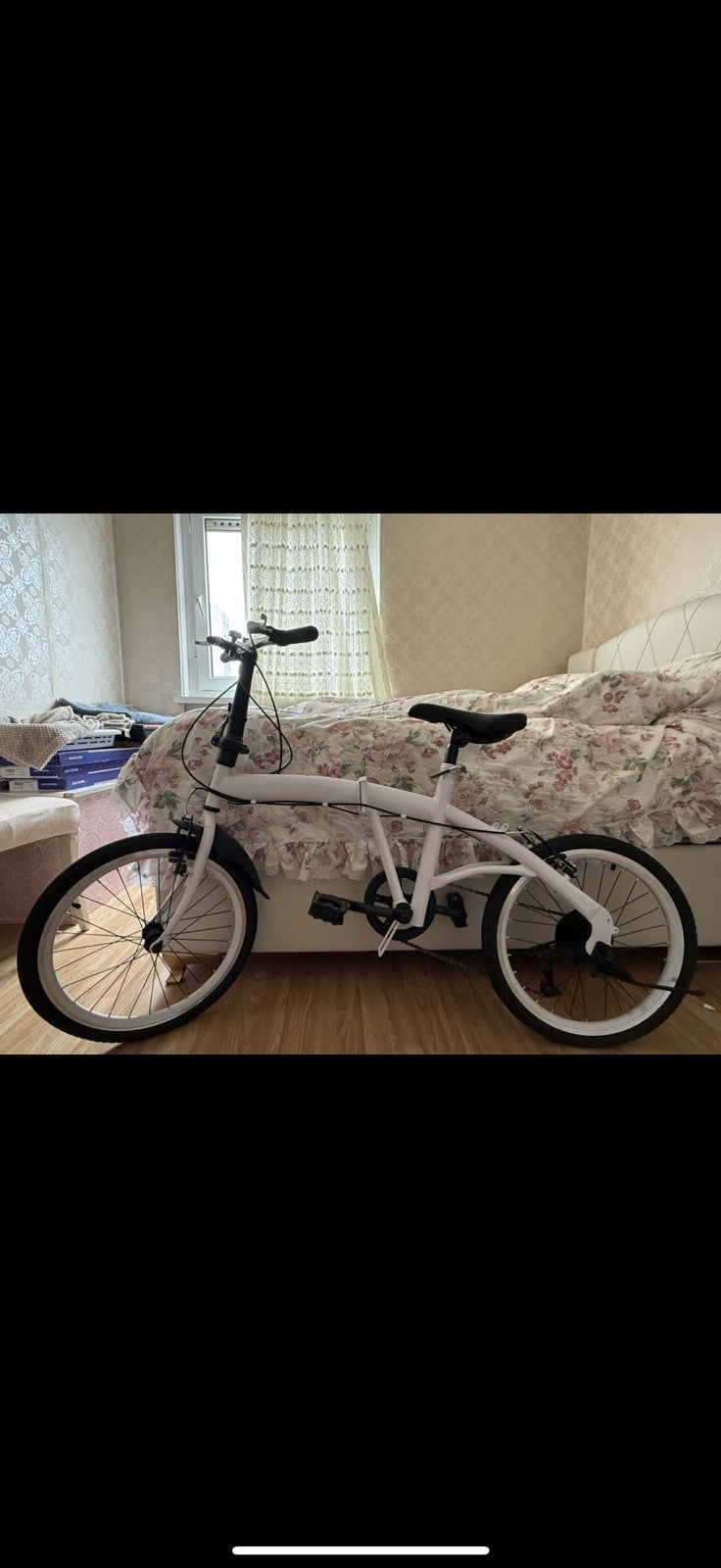 Folding Bike 20in White/Black BMX Bar Derailleur Gears V-Brake Kickstand