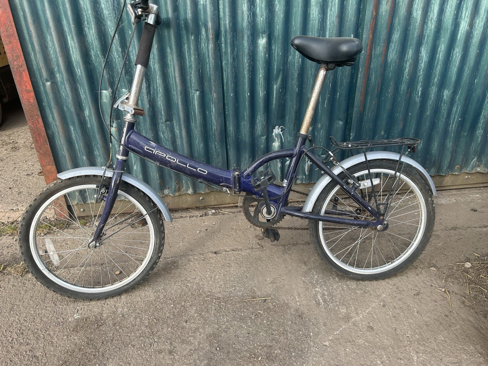 Crescent Folding Bike 20 in Blue 1 Speed Flat Bar Rear Rack Mudguards