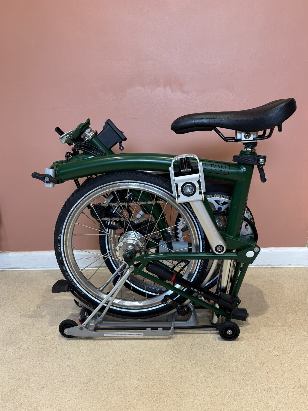 Brompton m6r folding bike, Green with Dynohub lighting, rack & mudguards