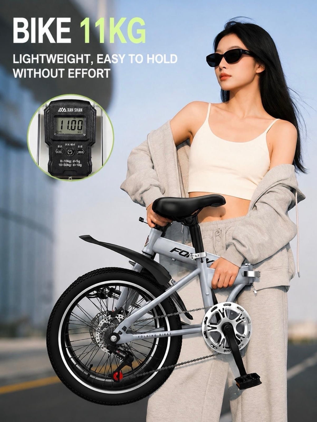 Forever Fold 20in Folding Bike 7-Speed Lightweight City Commuter Bicycle - grey