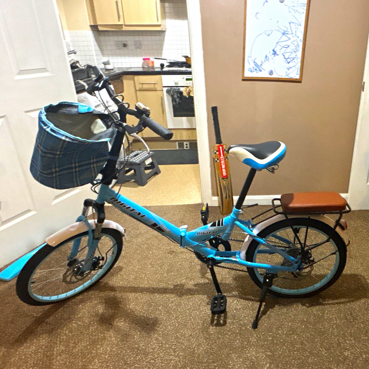 Digital sports Bicycle foldable 20in Blue/White,Rear Rack, Reflectors, V-Brakes