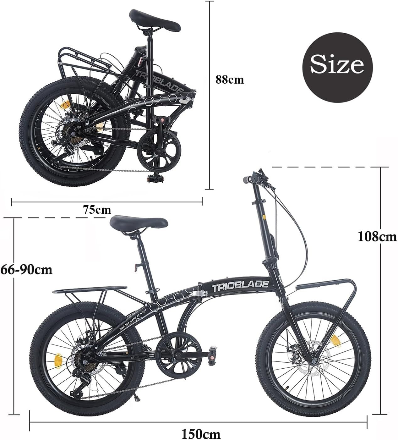 20” Folding Bike 7-Speed with Carrier Lightweight Aluminum Frame Adults