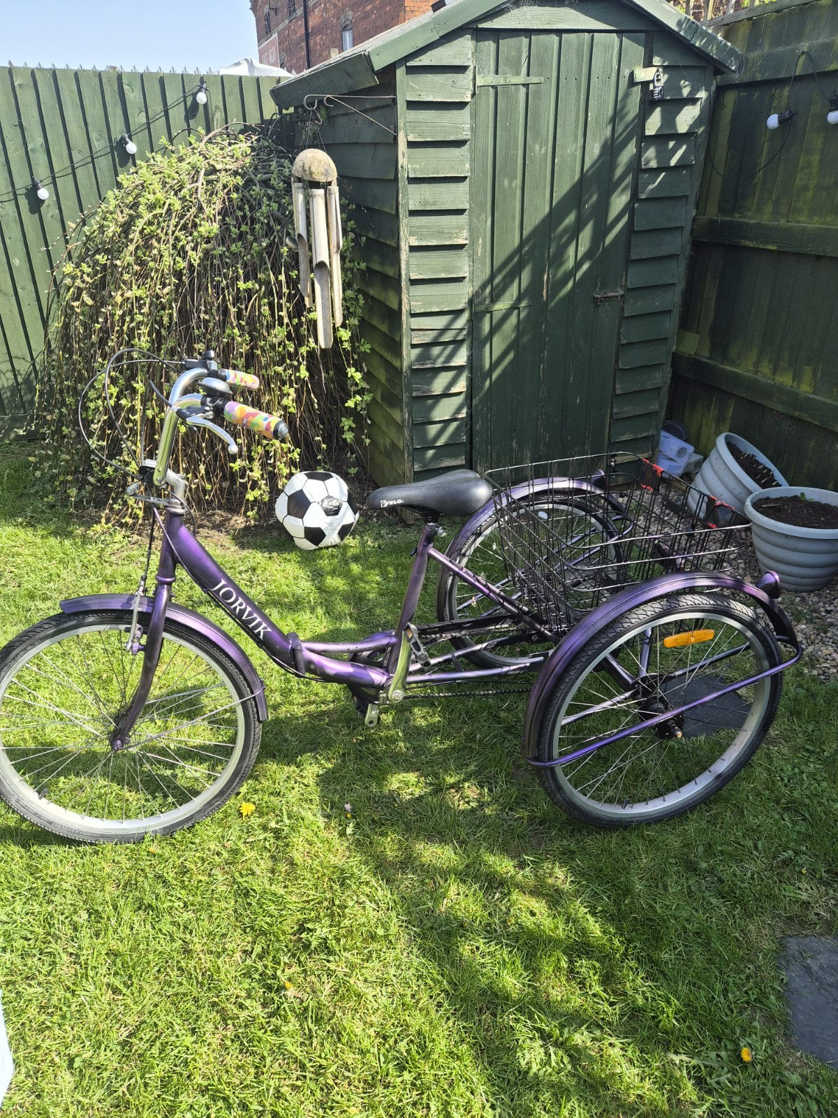 Jorvik Adult Tricycle Foldable 3 Wheeler Big Basket Black Purple Adjustable Size
