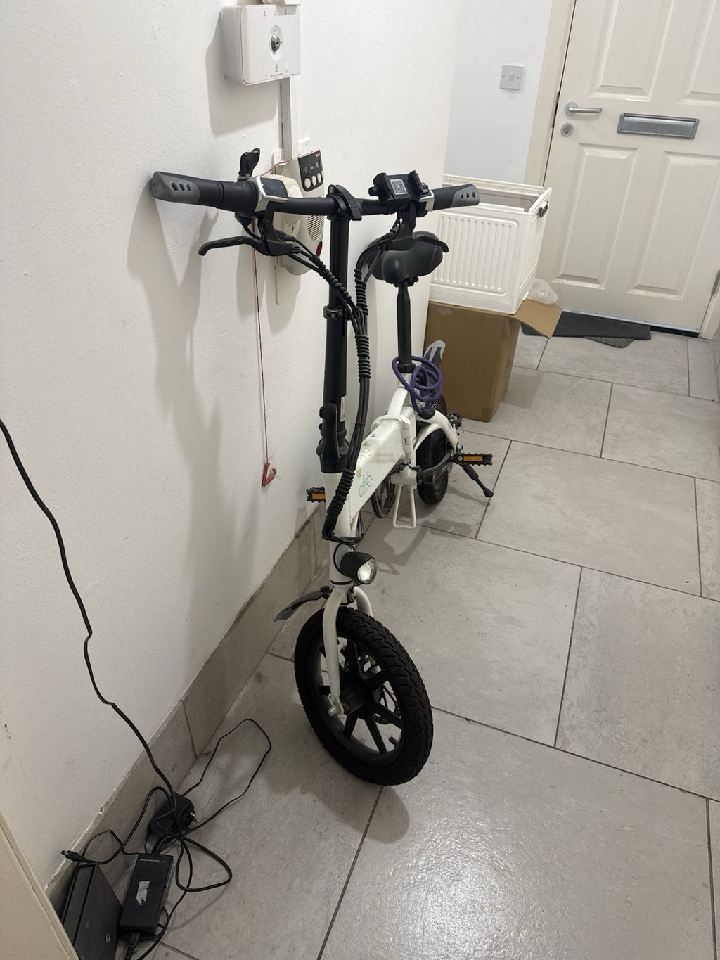Fildo Folding Bike White/Black/Purple Flat Bar Handlebar with Kickstand