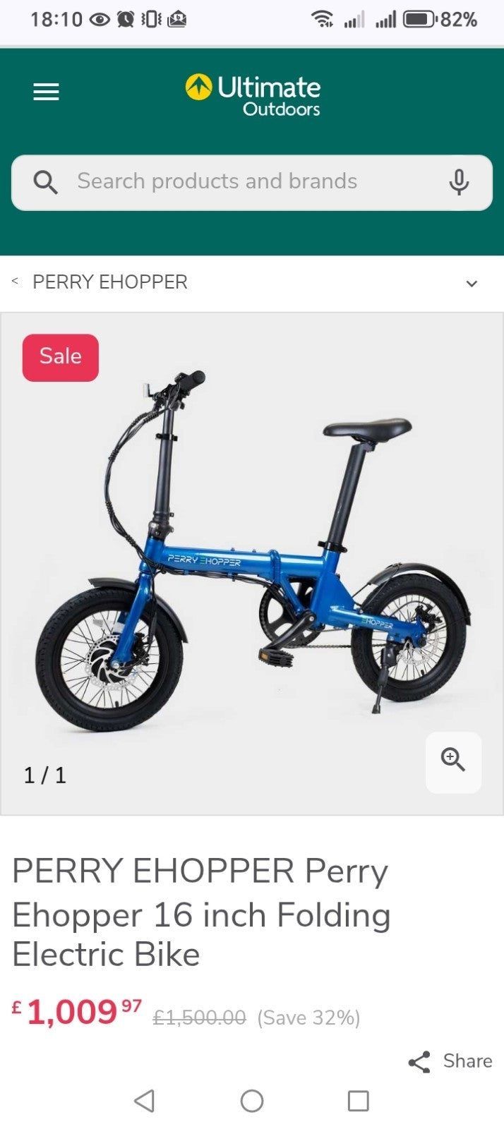 Perry Ehopper 16 Inch Wheel Electric Folding Foldable Commuter Bike Bicycle