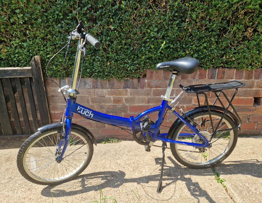 Apollo Buck Folding Bike 20in Blue with Rear Rack Mudguards Kickstand