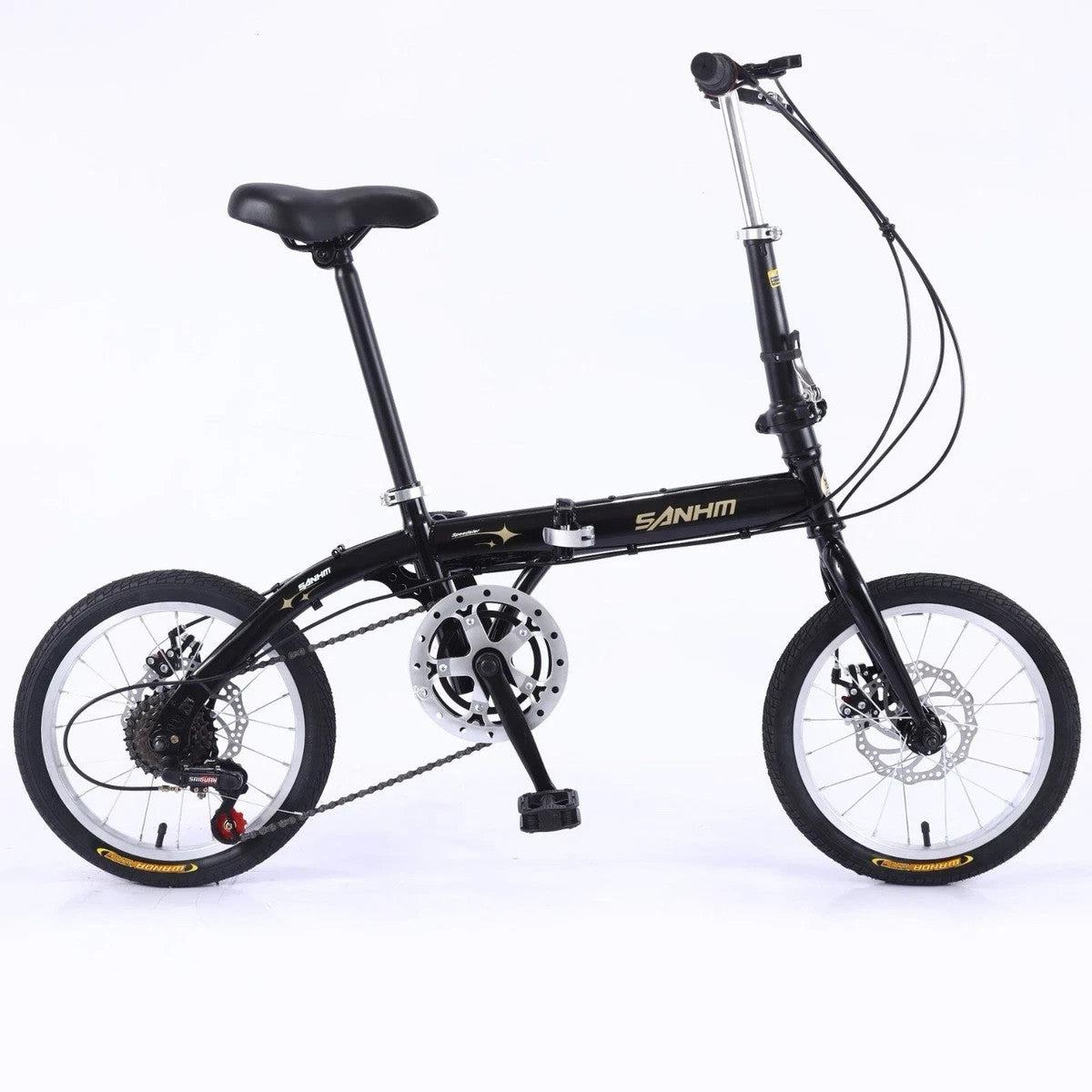 Folding Bicycle 16" Inch Bikes for Adults 6-Speed Foldable City Bicycle Black