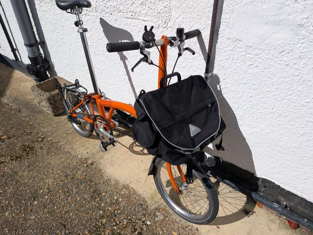 Brompton S3L folding bike 3 speed orange + bag + extended seat post.