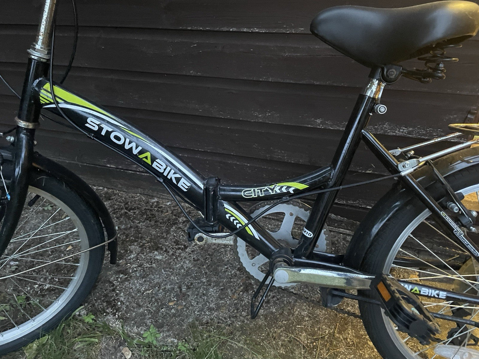 Stowabike Cityk 20in Folding Bike Black/Green with Rear Rack