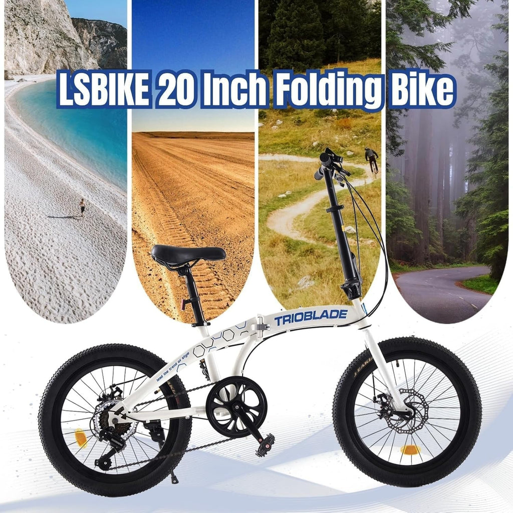20" Foldable Lightweight Folding Bike 7-Speed Disc Brake Urban Commuter