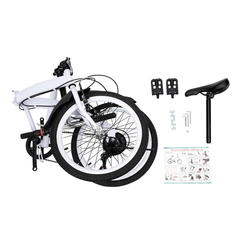 White Folding Bike Foldable City Bike for Adult 20" Commute Bicycle 6 Speed Gear