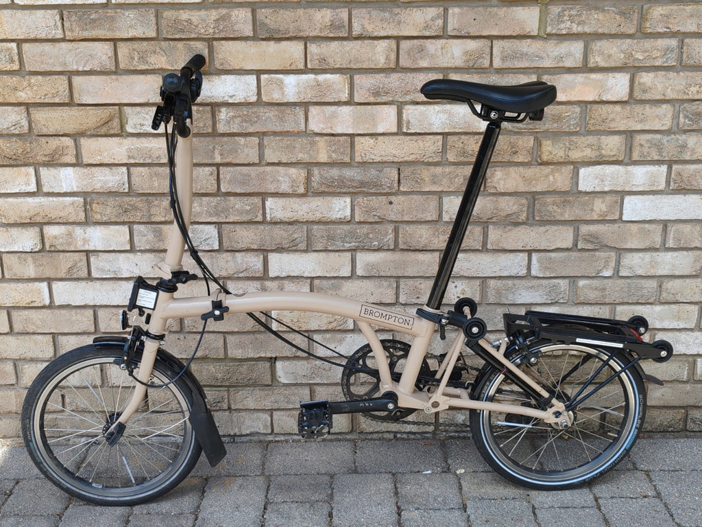Brompton M6R 6 Speed Folding Bike – Dune Sand – Rear Rack – BikeRegister