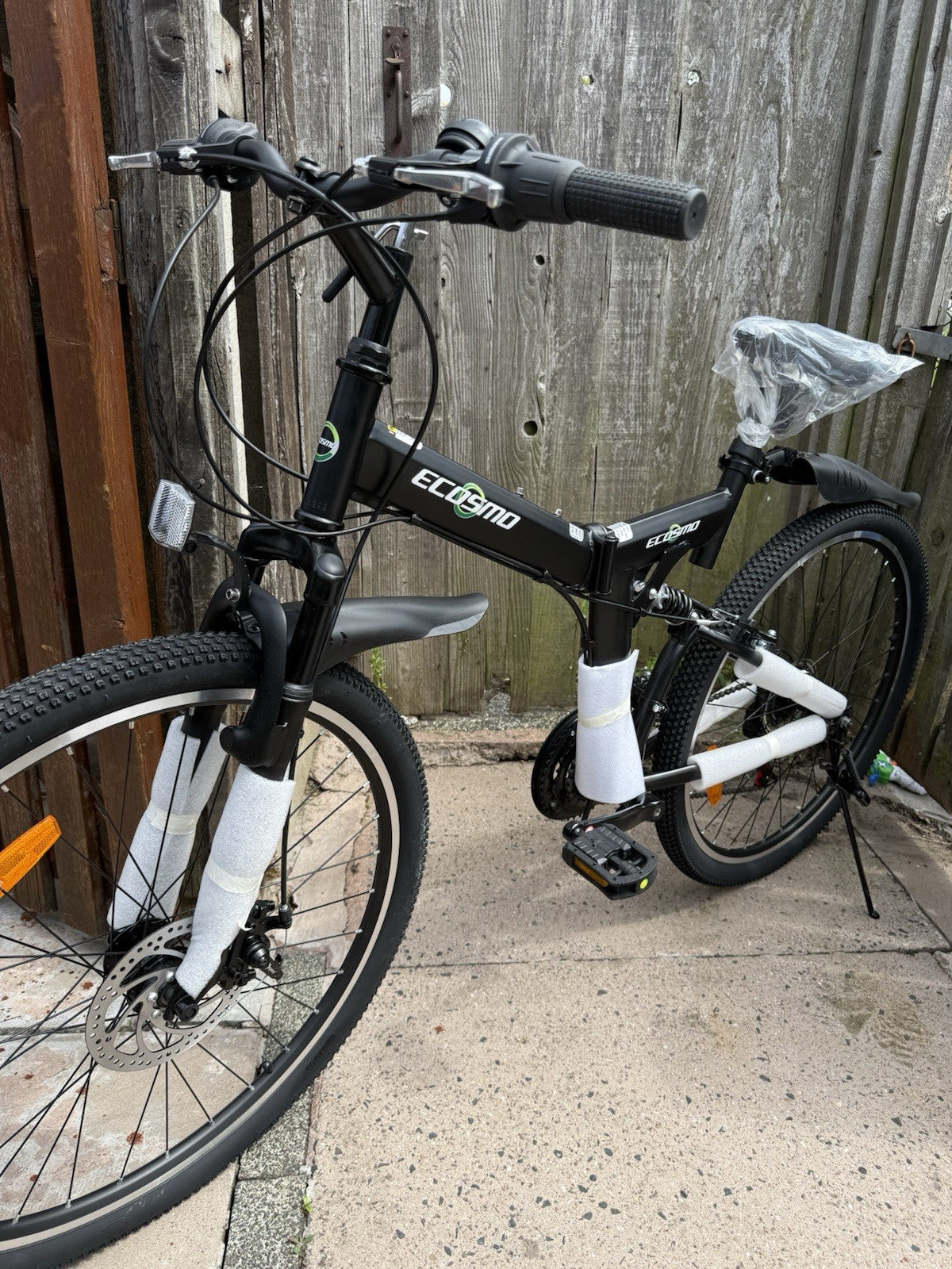 ECOSMO 26in Folding Bike 21 Speed Full Suspension Black Mechanical Disc Brakes