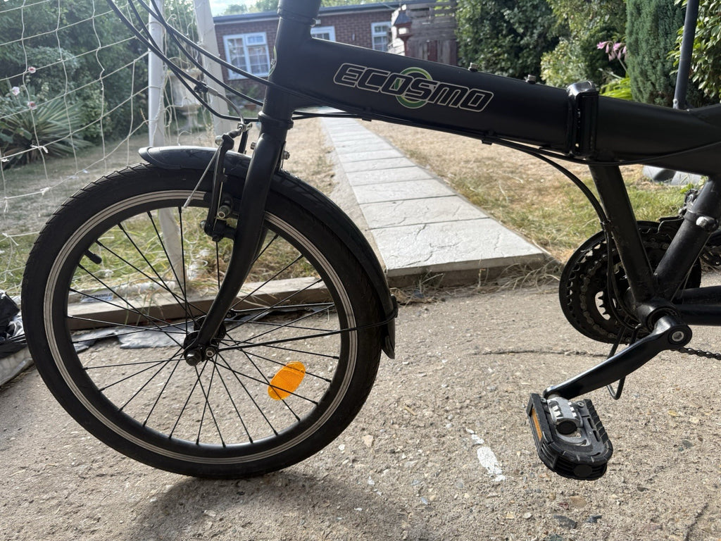 ECOSMO 20in Folding Bike Black, Mudguards Kickstand Reflectors, Derailleur