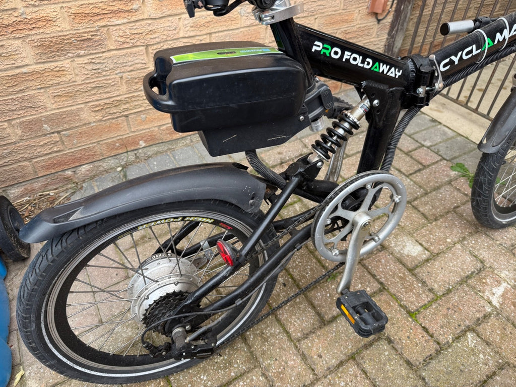 Two used foldable, pedal bikes with Shimano gears and front/back suspension