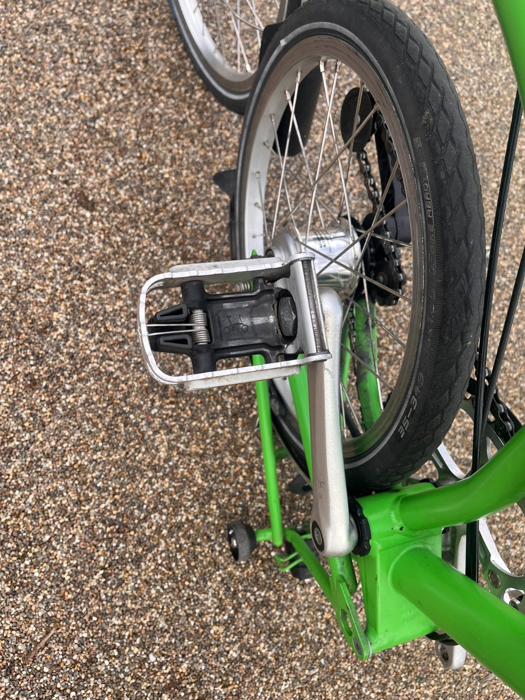 Lime green Brompton folding bike 3 speed