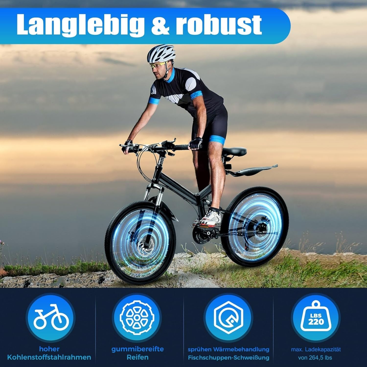 26 In Folding Mountain Bike 21 Speed,Folding Mountain Bike Full-Suspension Carbo