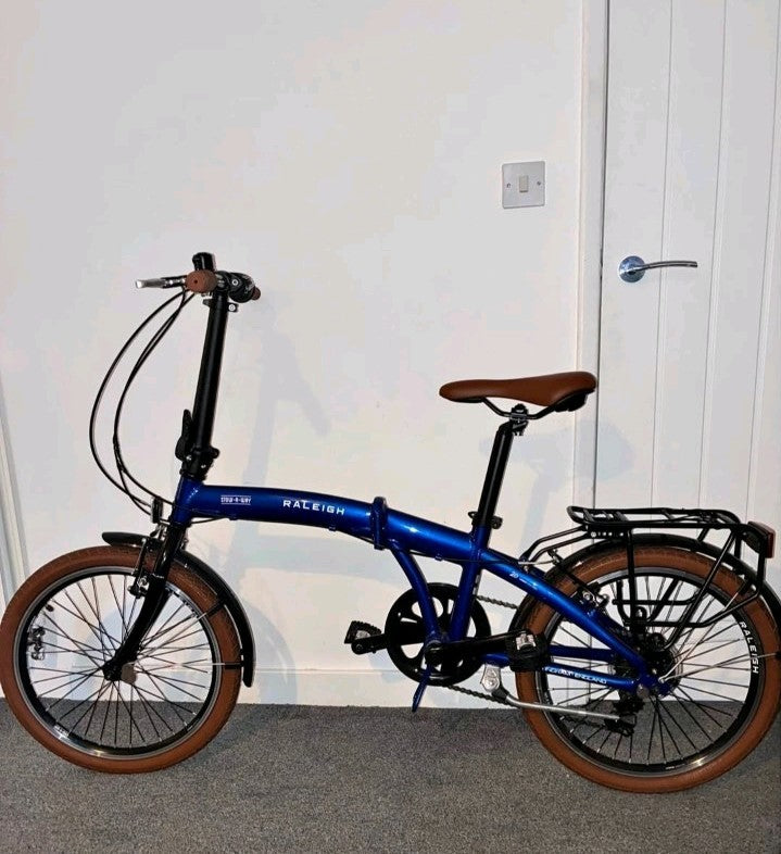 Raleigh Stowaway Folding Bike Blue and Brown, Shimano 7Speed Excellent Condition