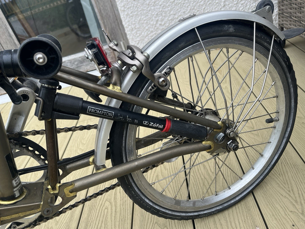 Brompton Folding Bike, Raw Lacquer, Brooks Leather Saddle, Front Bag, Pump, VGC